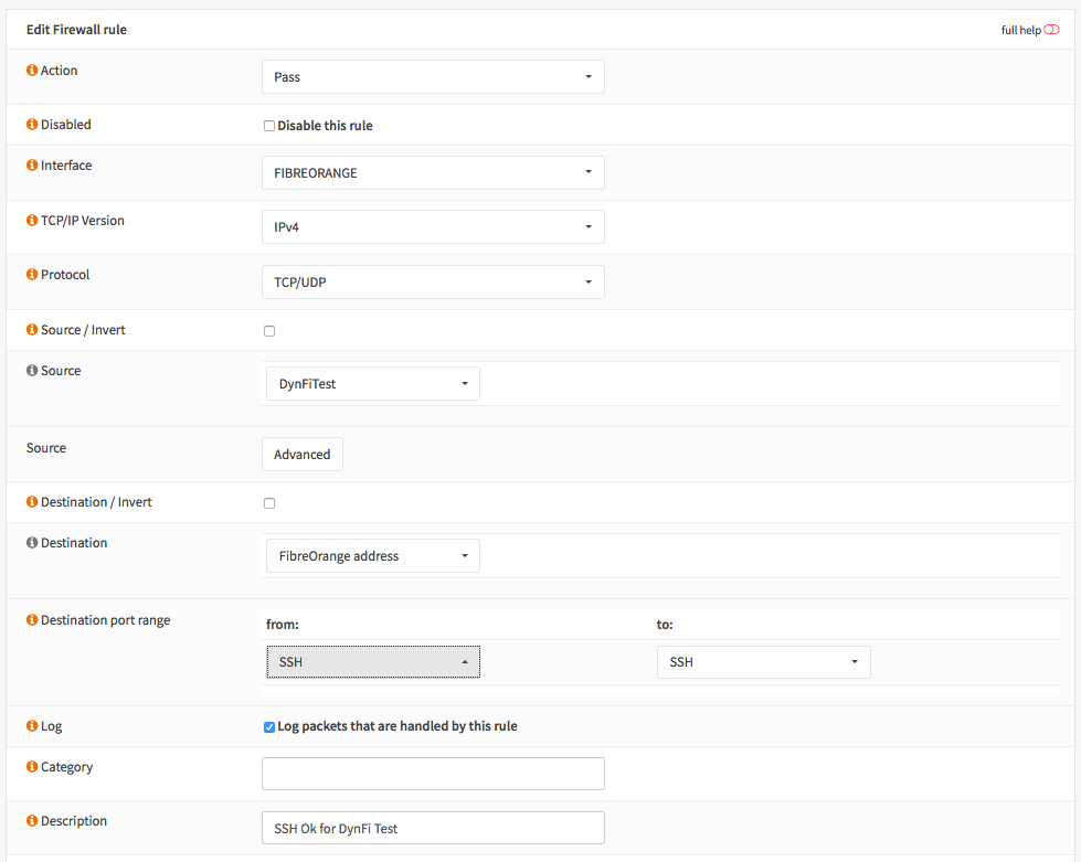 Firewall rule configuration for an OPNSense Firewall